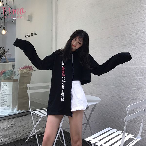 

2017 новый arrvial мода halajuku письмо printed нерегулярное все match повседневная длинные рукава женщины футболки, White