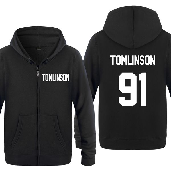 

louis tomlinson 91 one direction music hoodies men 2018 men's fleece zipper cardigans hooded sweatshirts, Black