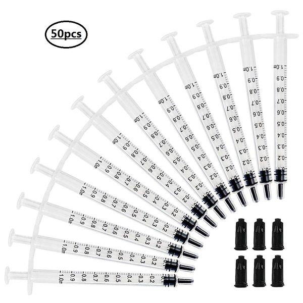 50pcs 1ml / 1cc Luer Slip Tip Siringa con tappi, senza ago, per alimentazione di animali domestici e uso industriale