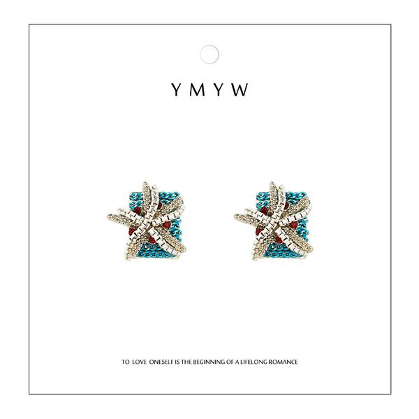 

ymyw trendy personalized zinc alloy stud earrings silver post starfish earrings for women girls party gift wedding 2019 kolczyki, Golden;silver
