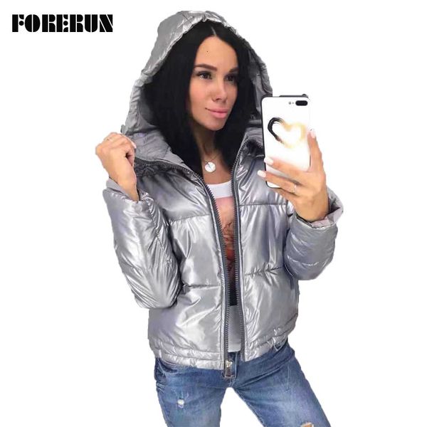 

forerun glossy women jas katoen wet -coated hooded waterproof women donsjack winter parka mujer 2019, Black