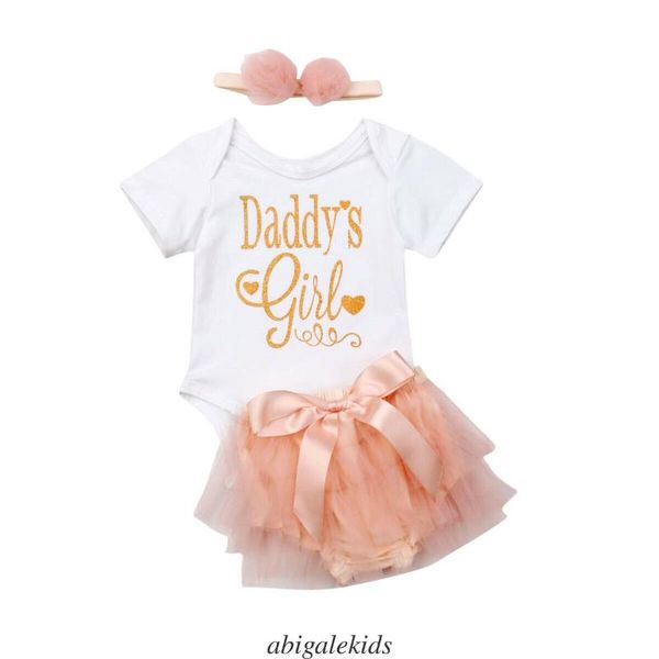 

3pcs cute newborn baby girl daddy outfits clothes romper+tutu shorts skirts set, White