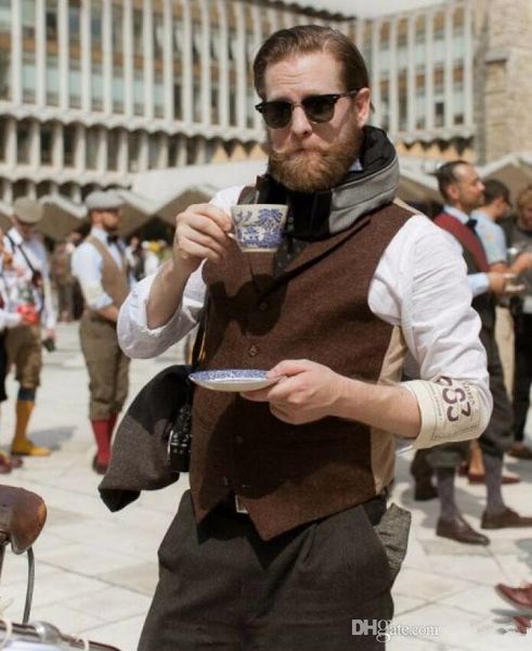 

2020 brown farm wedding brown wool herringbone tweed vests custom made groom vest slim fit mens suit vest prom wedding waistcoat dress, Black