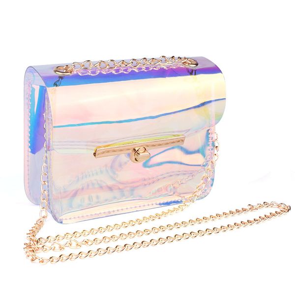 

женщины прозрачного голограмма crossbody кошелек маленького посланник mag плечо пляжная сумка для девочек-подростков chains сумки