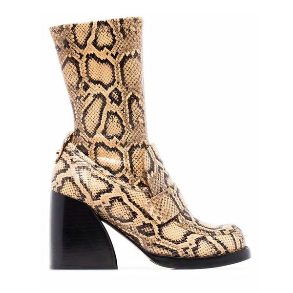 

us4-11 womens ankle boots oxfords block hoof heel genuine cow leather stretchy shoes show snake pattern punk black motorcycle sz