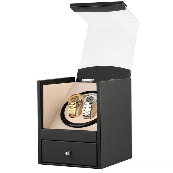 

au eu us uk watch winder for automatic watch new version lacquer wood rotate electric box 2 slots motor shaker luxury, Black