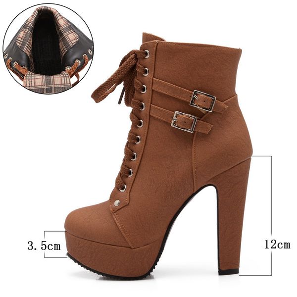 

platform high heel boots women ankle boots for women high heels motorcycle platform shoes large size 42 bota feminina, Black