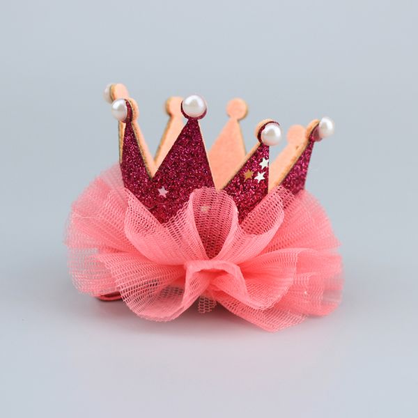 

kids hair clips lace hairpins pearl hair style accessories girl barrette shiny cute princess crown children tiaras styling, Brown