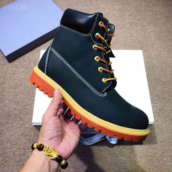 

high-end simple retro leisure kick not bad motorcycle boots men and women couple leather waterproof snow boots high-shoes, Black