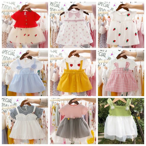 Roupa da menina do bebê Ins Meninas Princesa Vestidos de Manga Curta Criança Vestido de Algodão Roupas Infantis de Verão Roupas de Bebê 30 Projetos DHW3853