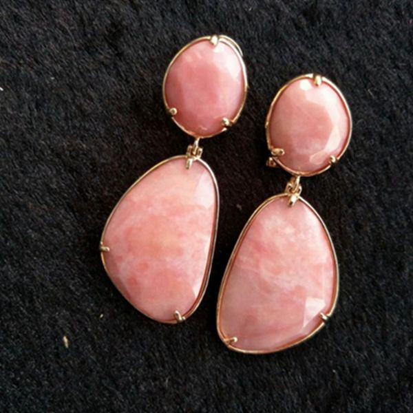 

pink blue nature stone dangle drop earrings bijouterie woman indian jewelry bijoux femme trendy vintage earrings for women gifts, Silver