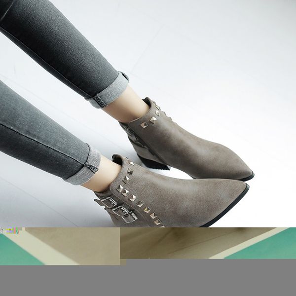 

big size 9 10 11 12 boots women shoes ankle boots for women ladies shoes woman winter metal trim side zipper, Black