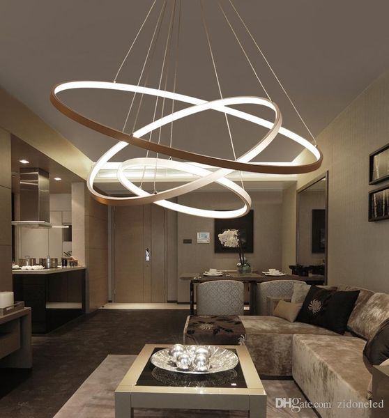 

modern acrylic led pendant lights circle rings chandeliers white/black/glod color for office dining room living room