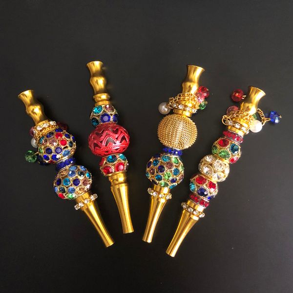 Bocal de cachimbo de água feito à mão com joias de metal pingente para cachimbo árabe shisha animal em forma de crânio filtro incrustado joias com diamante cachimbo ferramenta