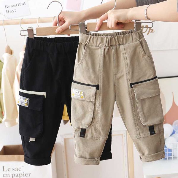 

wlg boys fashion cargo pants kids khaki black solid pant spring baby boy all match trousers for 2-7 years, Blue