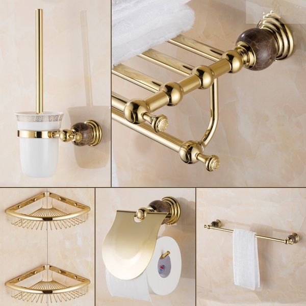 

bathroom accessories set jade & brass paper holder toilet brushed holder towel rack robe hook corner shelf bathroom hardware set