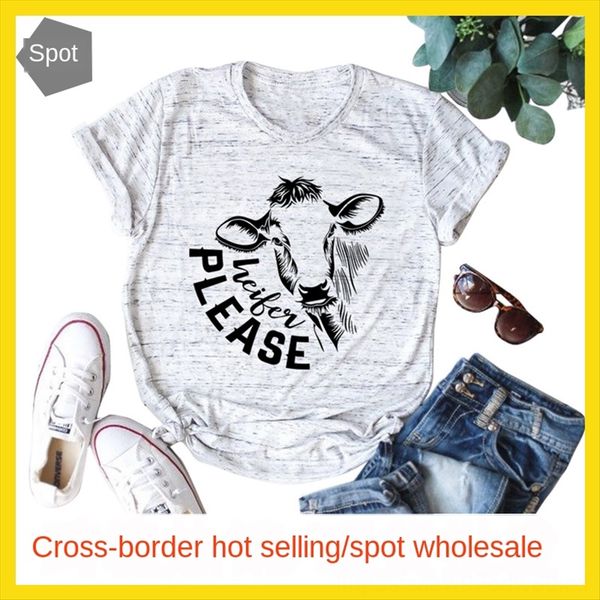 

heifer please print short sleeve casual women's wear heifer please print short sleeve casual t-shirt women's t-shirt wear, White