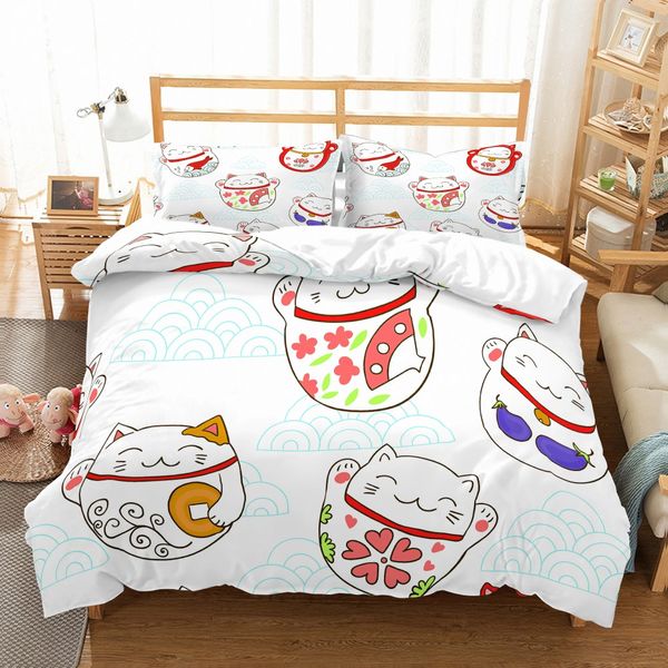 3d Print Bedding Set Lucky Smile Cat Series Duvet Cover Set