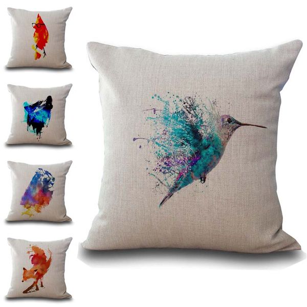 

ink wash animal parrot lion wolf fox pillow case cushion cover pillowcase cover square linen cotton soft pillowslip beddng sets 240565