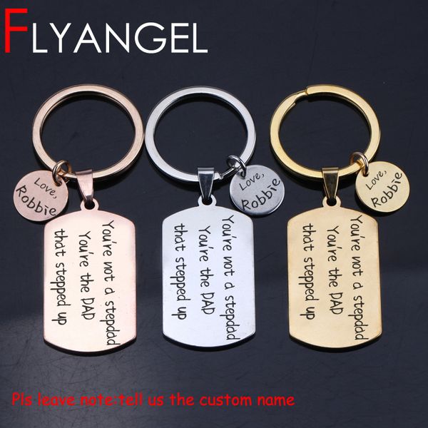 

flyangel custom name keychain father's day key holder gifts engraved you're not a stepdad you're the dad father car key tag g, Silver