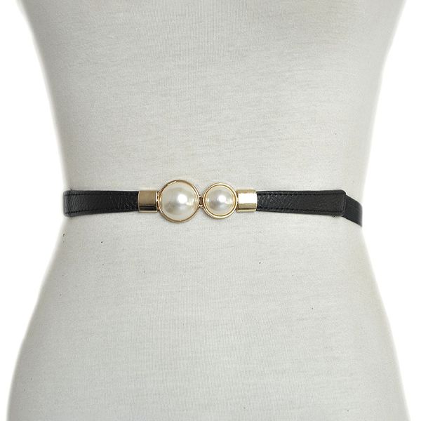 

fashion thin pu leather belt simulated pearl elastic waist belts women dress skirt decoration fashion girles gifts, Black;brown