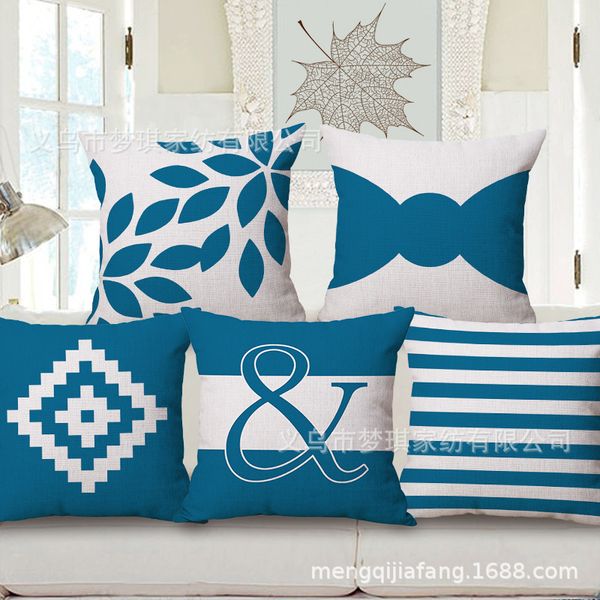 

meng qi home textile blue colour system concise flower embrace pillow case cotton cushion set