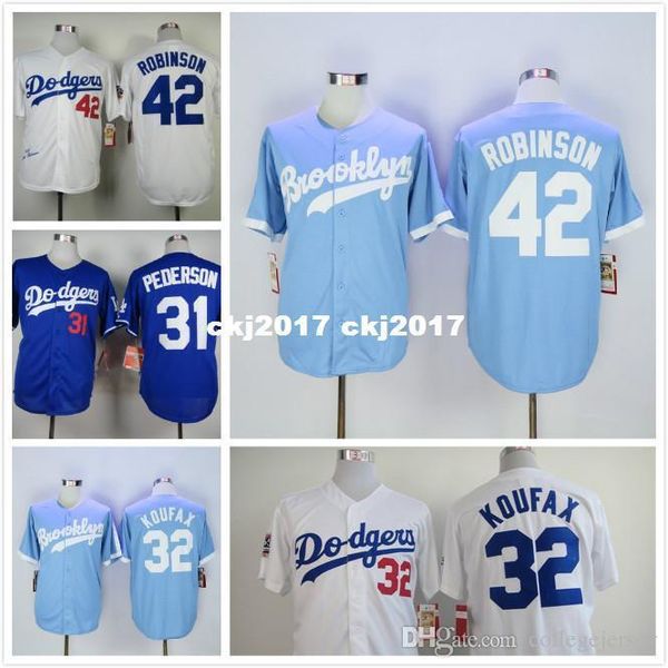 

31 joc pederson 42 jackie robinson 32 sandy koufax retro jersey blue gray white, Blue;black