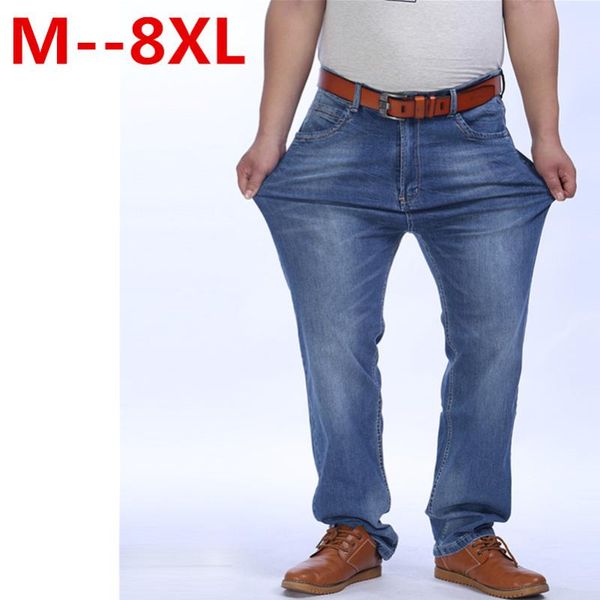 

52 48 46 44 42 9xl 8xl 7xl 6xl 5xl мужские тонкие повседневные брюки эластичные мужские джинсы светло-синий качественный хлопок джинсовый бр, Blue