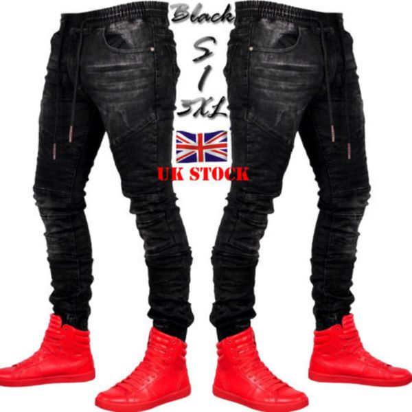 

2019 men stylish ripped jeans pants biker skinny slim straight frayed denim trousers new fashion skinny jeans men clothes, Blue