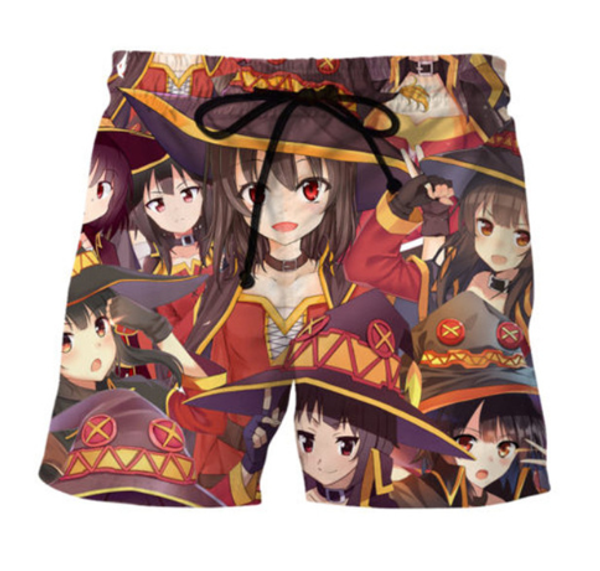 

fashion anime kawaaii megumin shorts gothic hawaii beach this is a wonderful world 3d print shorts casual mens short pants summer male h05, White;black