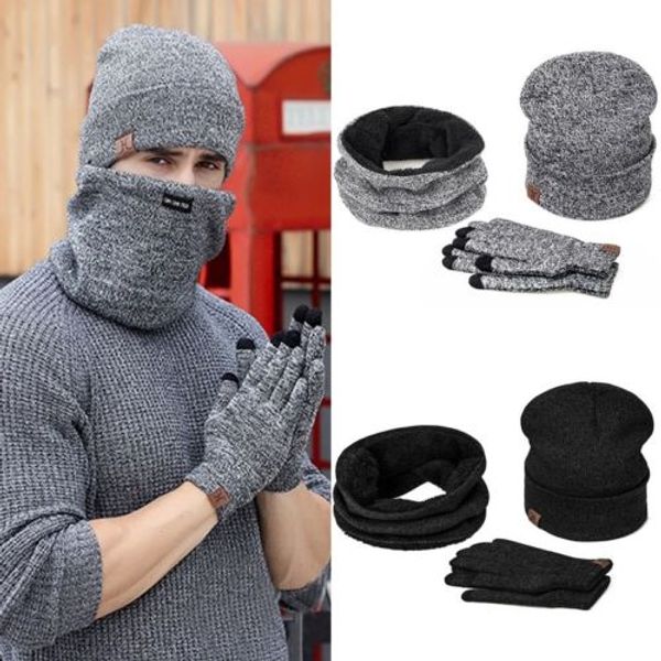 

scarf hat glove sets 2018 new brand new men women warm winter knit ski beanie skull slouchy oversize cap hat unisex, Blue;gray