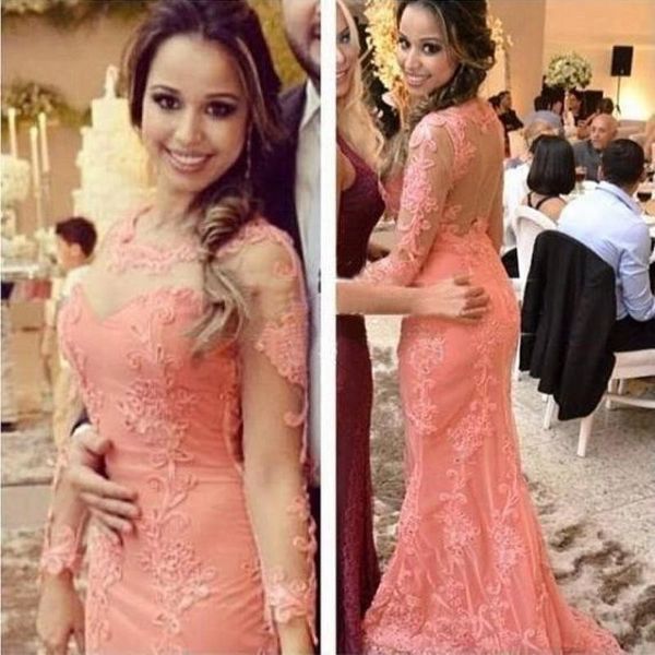 

2019 new round neck long sleeve decal mermaid friends ball gown pageant dress beautiful woman evening dresses vestidos de festa, Black;red