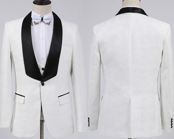 

new fashion white groom tuxedos groomsmen one button shawl collar man suit wedding men's blazer suits (jacket+pants+vest+bow tie, Black;gray