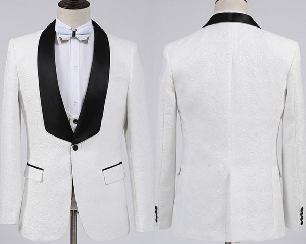 Neue Mode Weiß Bräutigam Smoking Trauzeugen One Button Schalkragen Trauzeuge Anzug Hochzeit männer Blazer Anzüge (Jacke + Hose + Weste + Fliege)