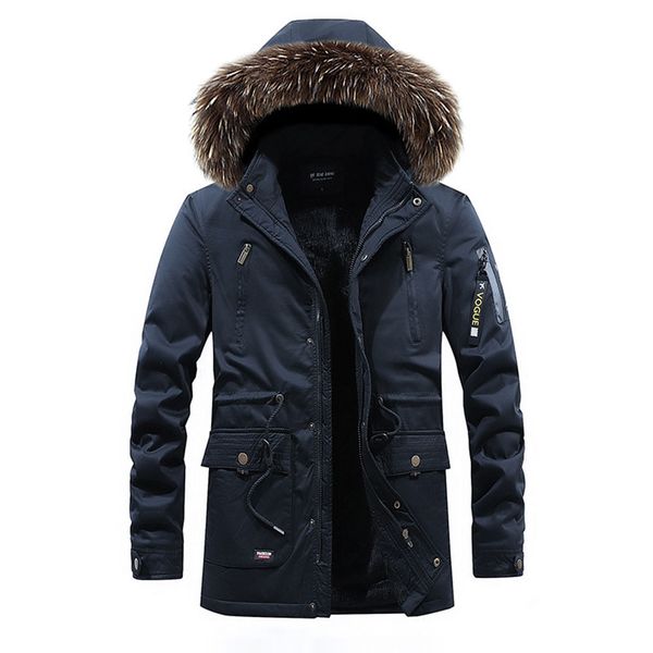 

down jacket men's thicken 2019 autumn winter long parka outwear casual men's zipper basic velvet jackets overcoats plus, Black