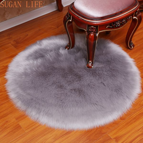 

white grey plush faux fur fluffy wool round carpet area rug living room bedroom bedside carpets shop window home decoration mat