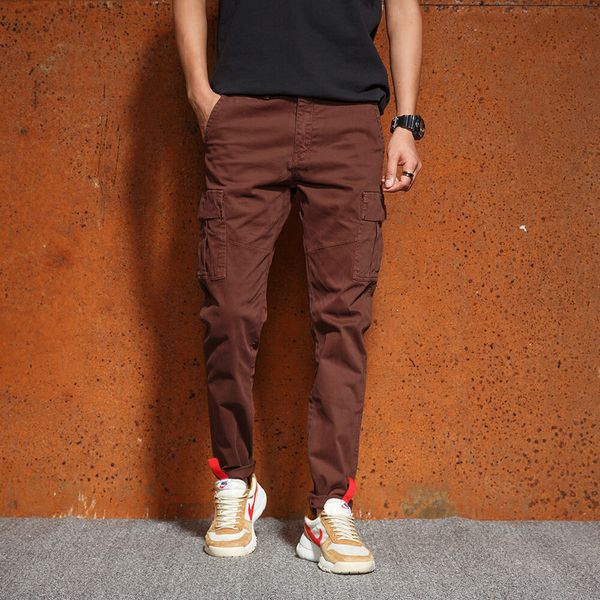 

tactical cargo pants men cotton side pocket black khaki army casual pants men slim trousers male big size 36 38