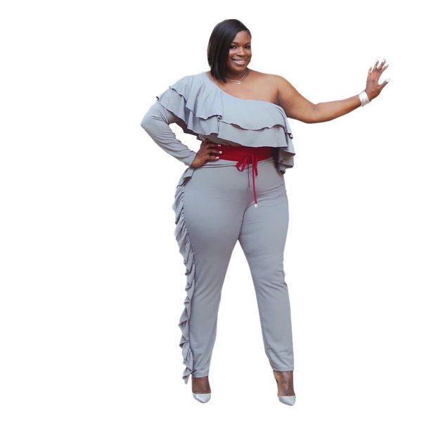 

women overalls playsuits bodycon plus size one shoulder long sleeve ruffles jumpsuits club rompers xl-4xl, Black;white