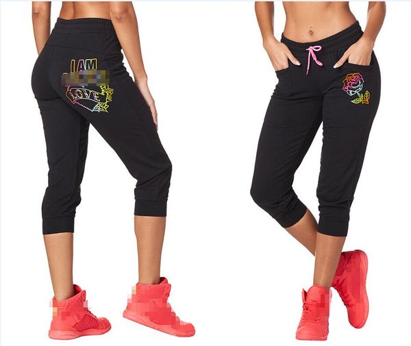 

adibao womens trousers sports running capri clothes capri pants dance wear yago pants trousers bottom p769, Black;blue