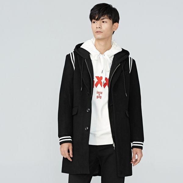 

gxg.jeans men's winter black youth single-breasted soft high elastic long woolen coat 64626198