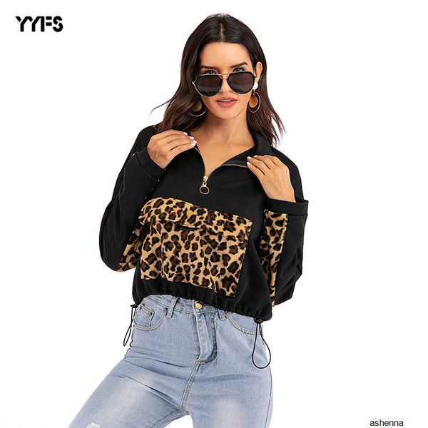 

womens designer casual sweater stitching leopard long sleeve slim shirt women1e76 839s, Black;brown