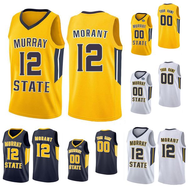 

ja morant navy blue women's murray state racers yellow embroidery white any name stitched college basketball jerseys, Black