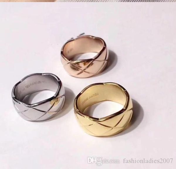 

дизайнер золотые колец для женщин роскошного c марк 316l из нержавеющей стали широкого диапазона версии ромба сетки новой кольца женщины муж, Silver