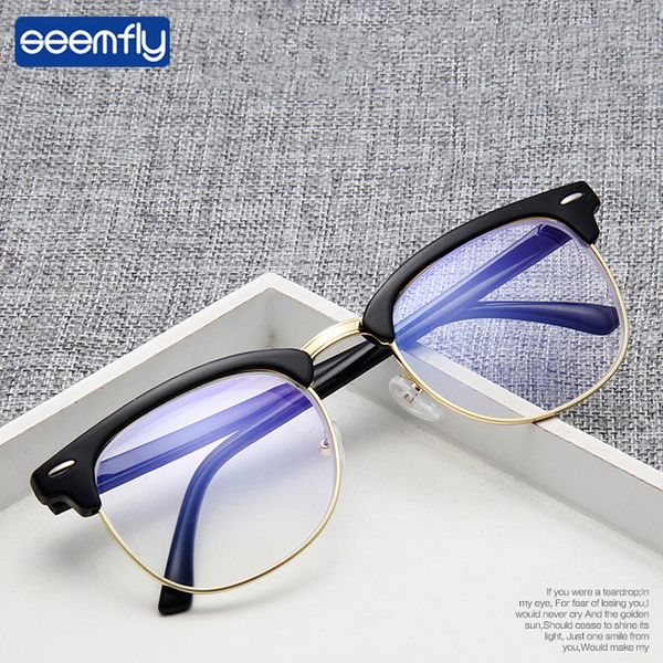 

seemfly ultralight half frame myopia glasses women&men retro blue film nearsighted glasses diopter -1.0-1.5-2.0-2.5-3.0to-6.0, Black
