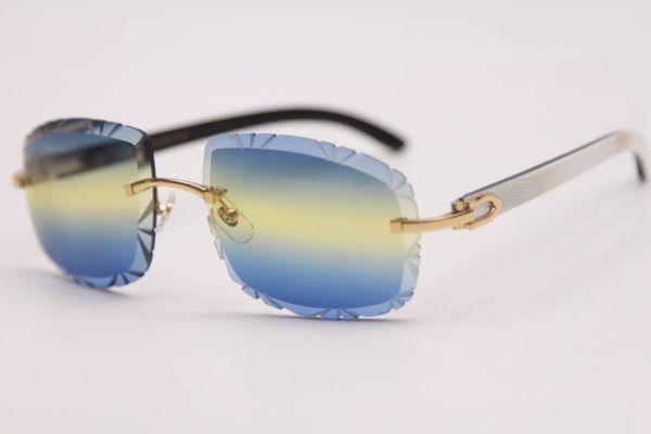 

2020 popular carved lens t8200762 rimless glasses white inside black buffalo horn sunglasses gold green red glasses, White;black