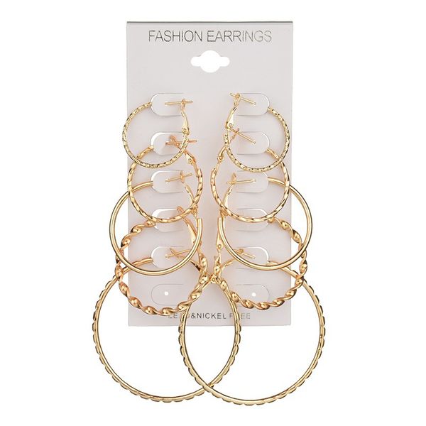 

5 pairs gold color minimalist simple big hoop earrings for women vintage wave earring fashion jewelry brincos 2020 mode bijoux, Golden