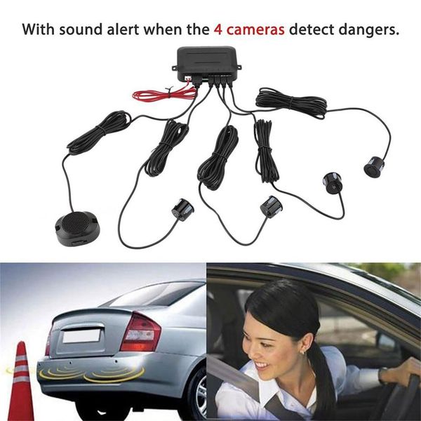 

black new car reversing radar pure buzzer 4 probe non-visible reversing radar with 4 ultrasonic probes