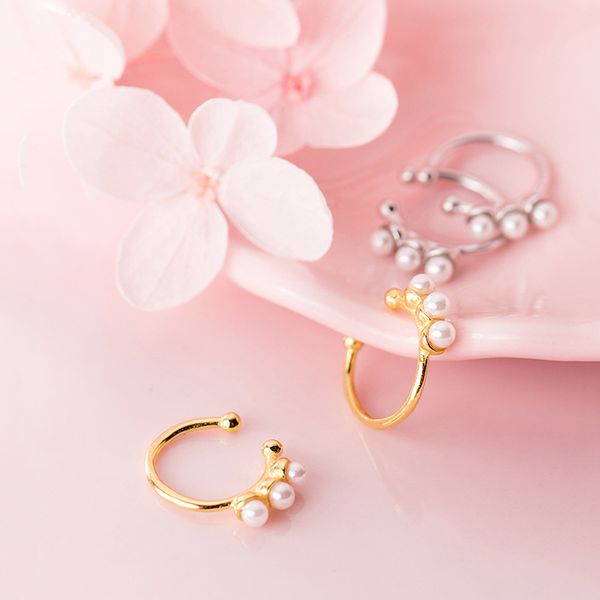 

sterling silver korea cartilage punk ear cuff clip-on earrings non-piercing imitation pearl ear clip earrings prata 925 feminino