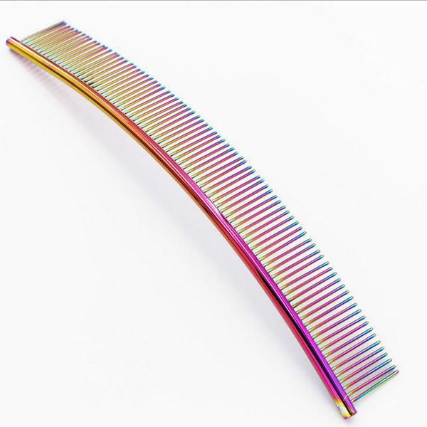 

curved stainless steel dog comb rainbow color