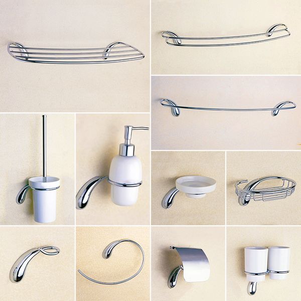 

chrome bathroom hardware set brass shower soap dispenser towel ring bar robe hooks hanger wall mounted toilet brush paper holder